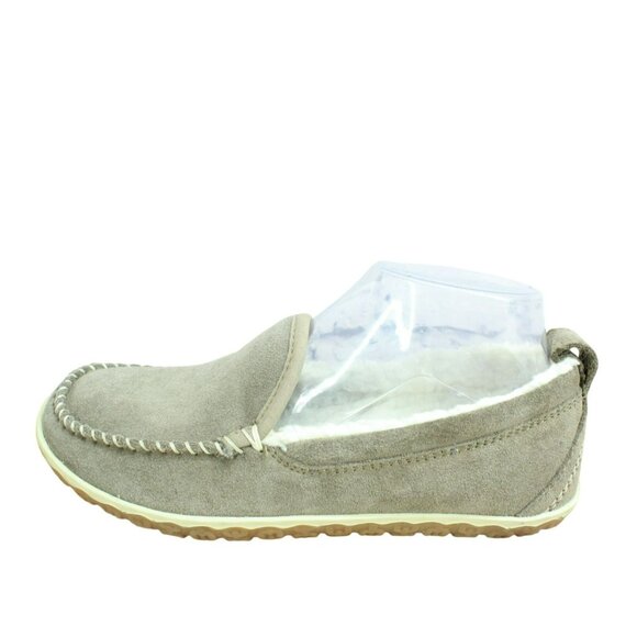 LL Bean Cement Suede Slip On Fleece Lined Mountain Moccasin Slippers Size 7 M - Picture 1 of 9